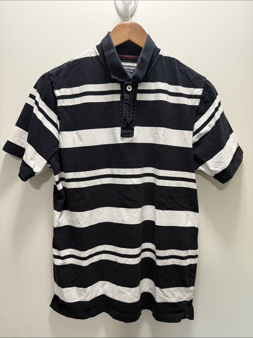 Vintage Blue Notes Striped Black & White Short-Sleeve Polo Shirt Size Small